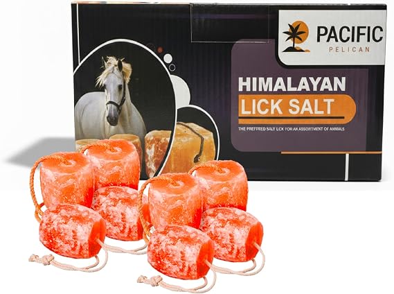 Himalayan Pink Salt Licks for Animals Natural Salt Block with Rope for Horses, Cows, Deer & More No Harmful Elements - Approximately 36 lbs (Pack of 8)