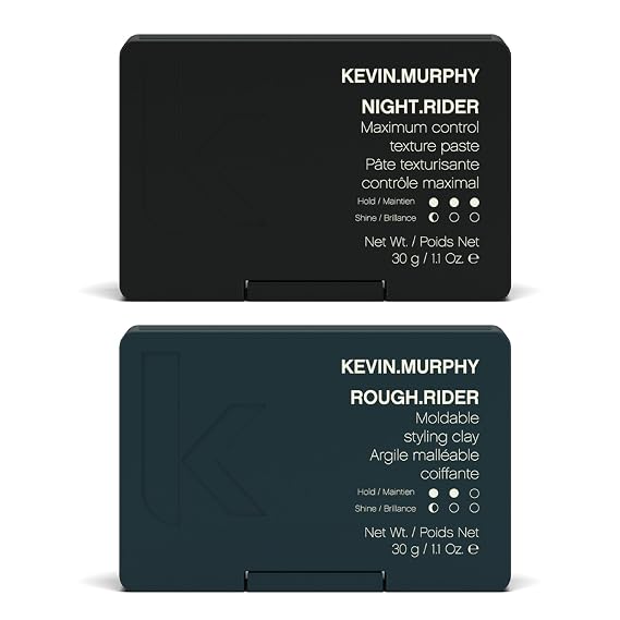 KEVIN.MURPHY NIGHT.RIDER & ROUGH.RIDER - Strong Hair Paste & Strengthening Clay - For All Hair Types - Matte Texture - Sulphate-Free Care - 30 g / 1.1 fl oz - 2 Pack