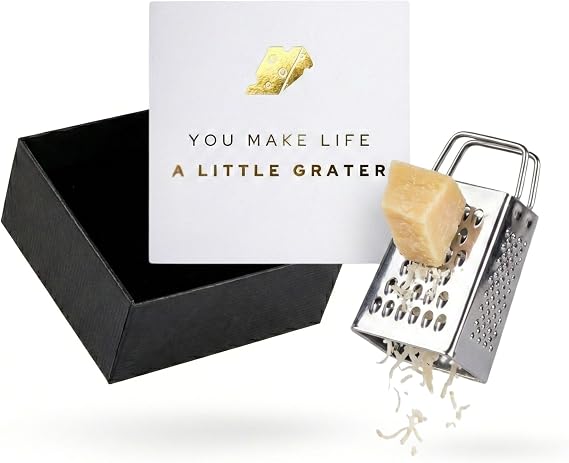 Mini Cheese Grater Gift Set - Funny Chef Gift, Friends, Coworkers, or Foodies | You Make Life a Little Grater Card, Mini Grater & Gift Box | Stainless Steel Small Grater Kitchen Tool