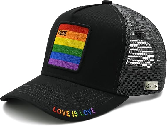 Unisex Pride Trucker Hat, LGBT Rainbow Stripes Mesh Baseball Cap