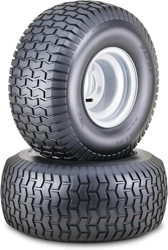 WANDA Lawn Mower Tractor Tire Wheel 20X8-8 + 4X4" PCD Silver Rim-13131,SET2