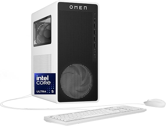 HP OMEN 16L Gaming Desktop PC, Intel Core Ultra 5 225F, 8 GB RAM, 512 GB SSD, NVIDIA GeForce RTX 3050, Windows 11 Home, Microsoft Copilot, Panda Metal, TG03-0110 (2025)
