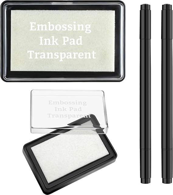 LemonSecret 4 Pcs Emboss It Kit Included 2 Clear Embossing Ink Pad 2 Embossing Pen White Stamp Ink Pad Emboss Kit for Paper Scrapbooking Crafts