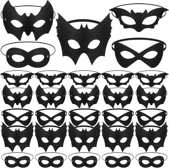 Poen 30 Pcs Halloween Mask Black Mask Costume Bat Eye Mask Felt Cat Mask Half Face Masks for Halloween Carnival Cosplay Dress up Party Accessories, 5 Styles