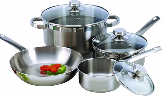 ExcelSteel 503 7Piece 18/10 Stainless Steel Cookware with Encapsulated Base, Silver
