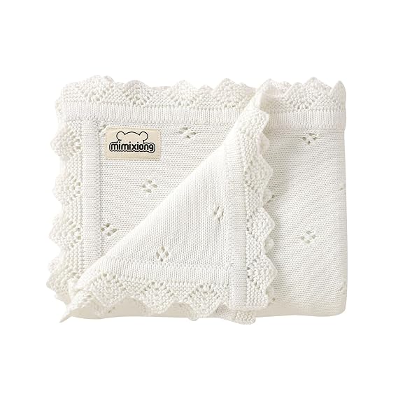mimixiong Cotton Baby Blanket Knitted Crochet Receiving Crib