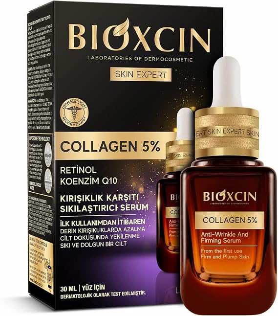 Bioxcin Collagen Serum 5% – Kırışıklık Karşıtı ve Sıkılaştırıcı Yüz Serumu – Retinol, Koenzim Q10 ve Lipozom Teknolojili – 30 ml