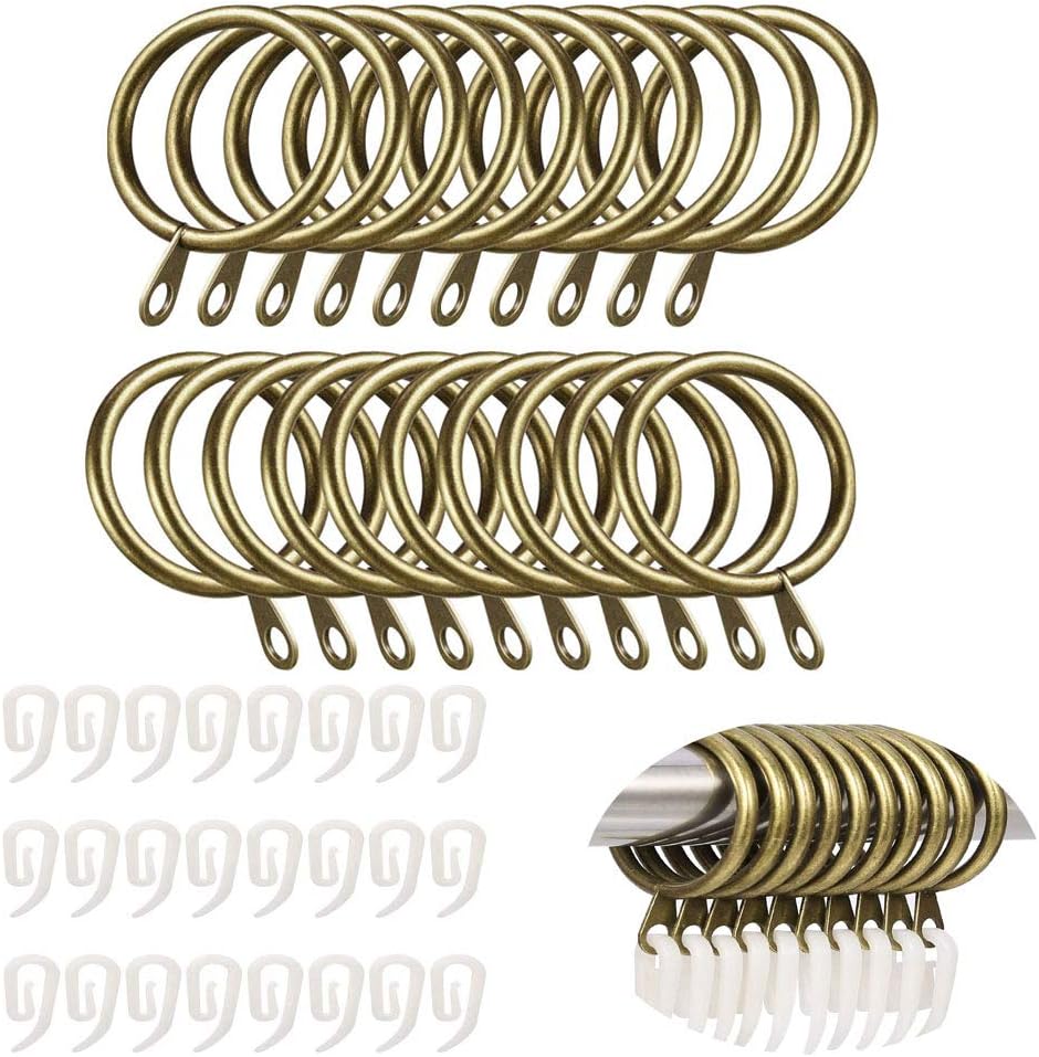 TSKDKIT 24 Pcs Metal Curtain Rings with Clips, 30mm Curtain Rings with Hook Rustproof Brass Rings with Curtain Clips Window Hanging Rings for Drapery Curtain