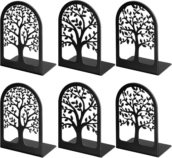 HappyHapi 3 Pair Book Ends, Metal Bookends for Shelves, Decorative Bookends
