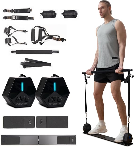 Smart Home Gym - Portable Home Gym Equipment with Digital Resistance 7-66 lbs | Double Motor Electronic Cable Machine for Strength Training | Compact Motorized Adjustable Weight Fitness System