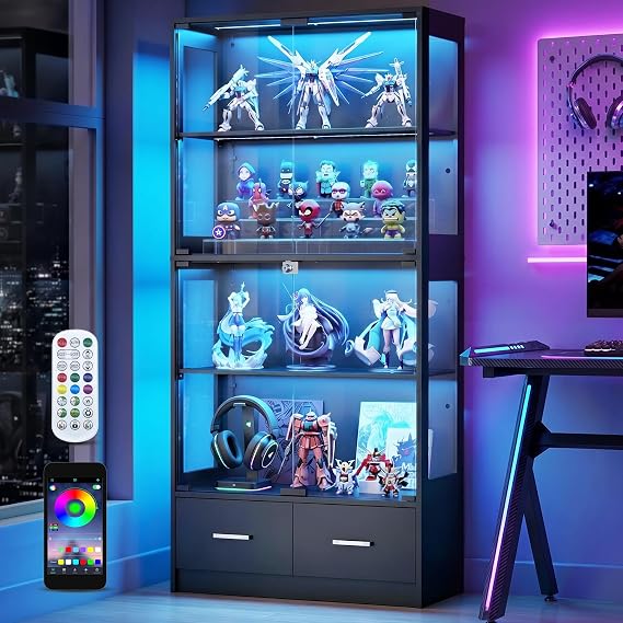 Lamtor Display Cabinet with Seal Strip & RGB LED Light for Living Room