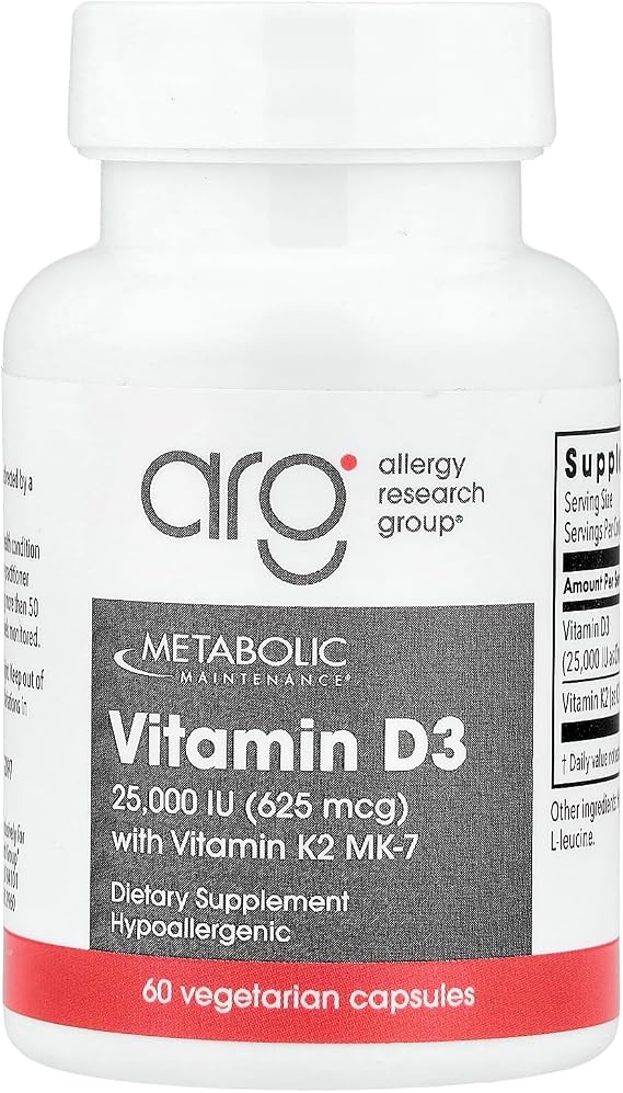 Metabolic Maintenance Vitamin D3 and K2 Supplements - Vitamin D Supplement with 25,000 IU - Support Bone Health & Density - Contains K2 MK-7 (60 Capsules)