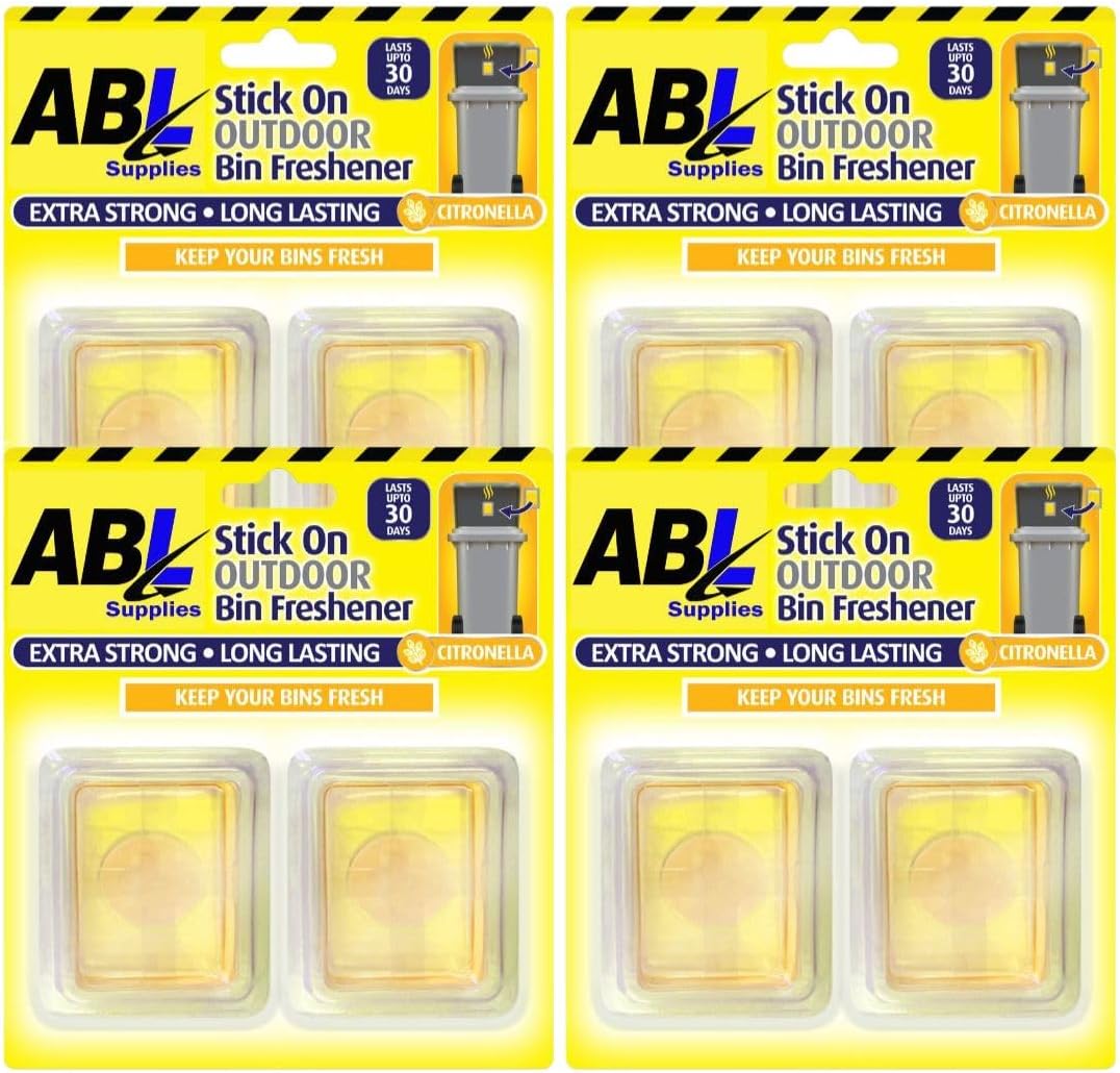 8x Outdoor Wheelie Bin Fresheners – Extra Strong Citronella Scent, Long Lasting Stick-On Bin Deodorisers for Wheelie Bins & Waste Bins