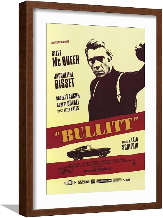 AllPosters Wall Art Print Bullitt, French Movie Poster, 1968 on Brown Frame, 12x18