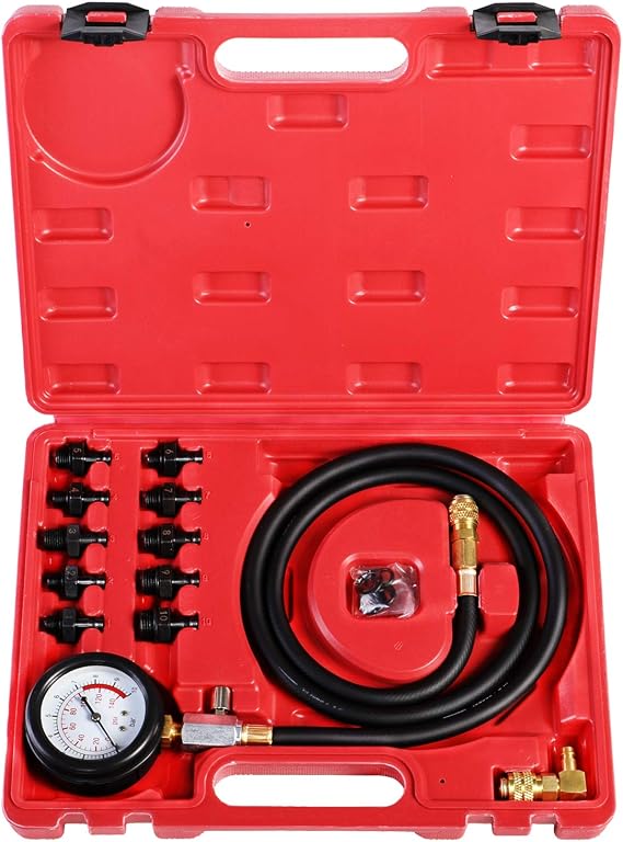 YSTOOL Oil Pressure Tester Kit Professional Oil Pressure Gauge Tool Set | For Engine Diagnostic Test with 4FT Hose 10PCS Adapters and Carry Case for Cars ATVs Trucks Use 0-140psi