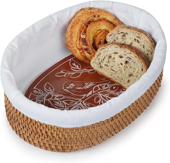 YANGQIHOME Bread Warmer Basket with Stone, Tortilla Warmer, Rattan Bread Baskets for Serving, New Home Gift Basket