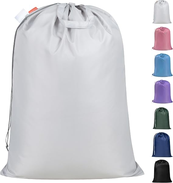 Polecasa Extra Heavy Duty Laundry Bag with Handles, Silver, 28x36"