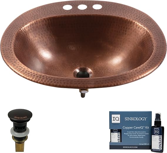 Sinkology Seville 20 in Antique Copper Oval Bathroom Sink Kit