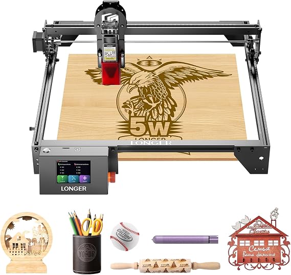 Longer Ray5 Lasergravierer CNC Lasergravurmaschine mit 35-Zoll-Farb-Touchscreen Offline-Steuerung 400 × 400 mm Arbeitsbereich für Holz Acryl und Glas 5W Laser