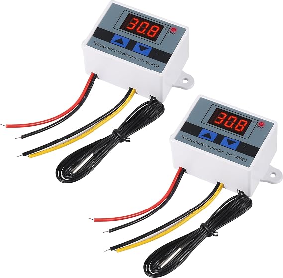 UMLIFE 2PCS XH-W3001 Digital LED Temperature Controller Module Digital Thermostat Switch with Waterproof Probe Programmable Heating Cooling Electronic Thermostat Range from -50C to 110C (12V 10A 120W)