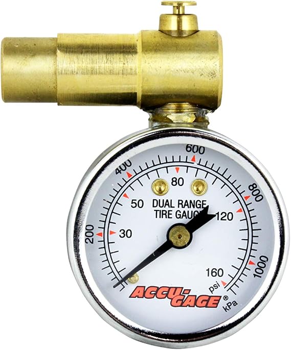 Accu-Gage by Milton Schraeder Valve Bike Tire Pressure Gauge with Bleed Valve, for 0-160 PSI - ANSI Certified