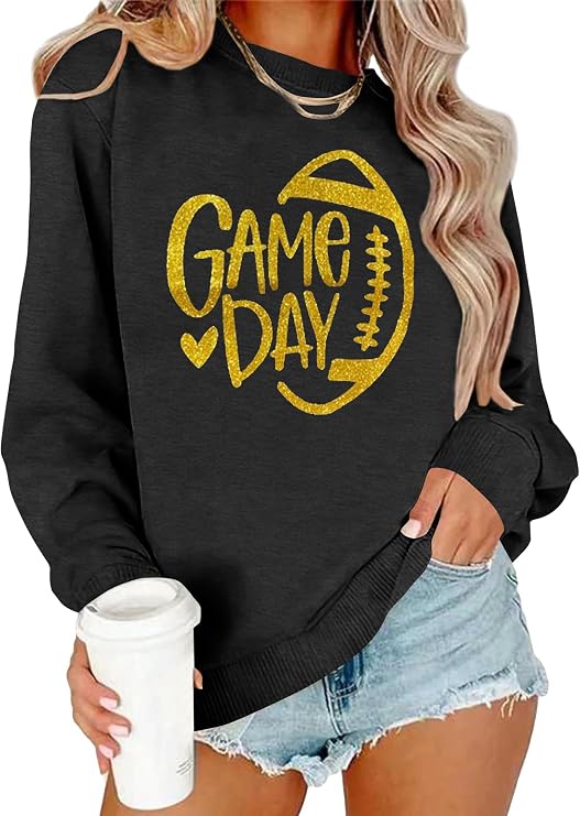 Ithalt Game Day Sweatshirt Women Cute Football Graphic Pullover Shirt Football Season Long Sleeve Tops