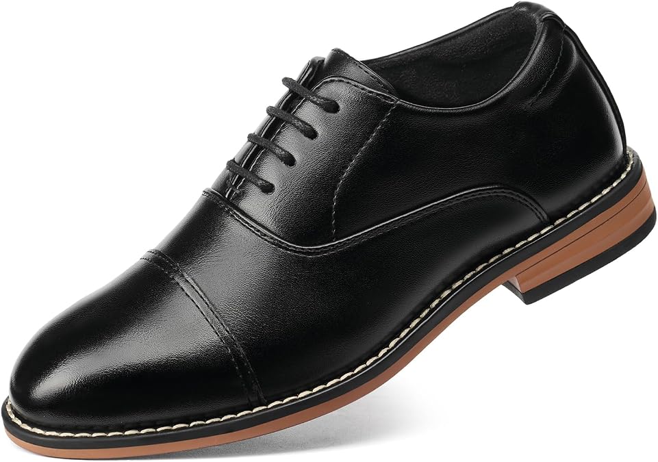 GINNI Boys Lace-Up Dress Shoes, Kids Classic Cap-Toe Formal Tuxedo Oxfords