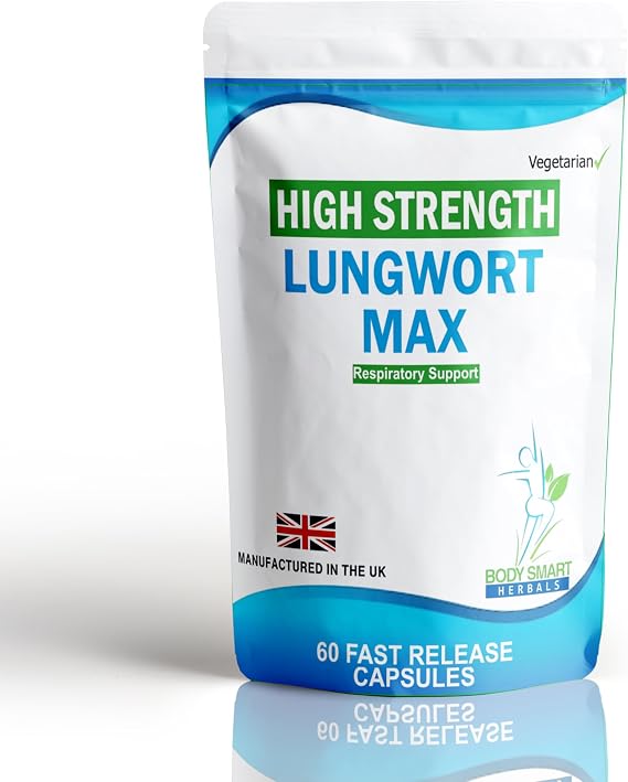 Lungwort Max 60 Fast Release Capsules Vegetarian Respiratory Health Detox and Cleansing Support Supplement