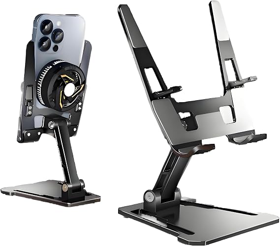 iPhone Android Tablet Holder Desktop Stand, Dual Rod Adjustable & Rotatable Carbon Steel, Compatible with 4.7-16.5" iPads,Tablets, Portable Monitors, Kindle.