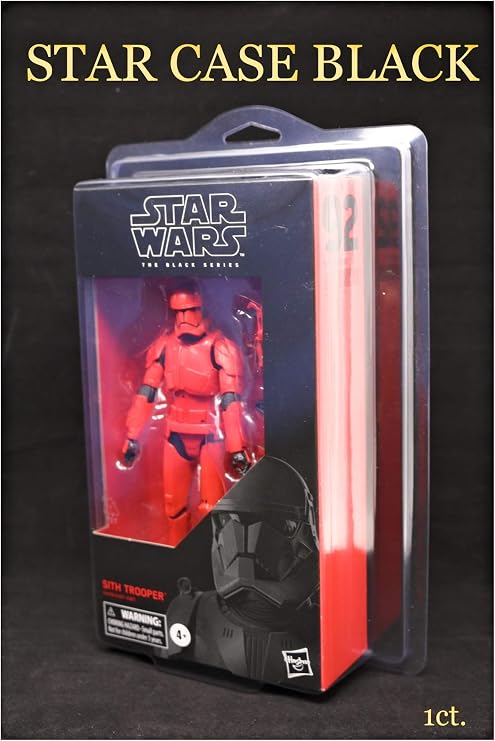 Protech SSSTAR-Black Star Case Storage / Display for Star Wars Black Series Archive or 6" Standard Size Figures in Red Highlighted Packaging, 6.375" W x 9.75" H x 2" D