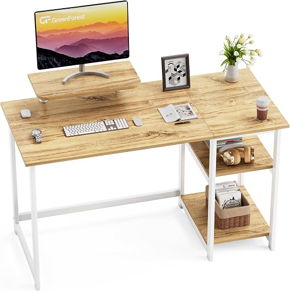 GreenForest Office Desk 100cm with Monitor Stand, Oak