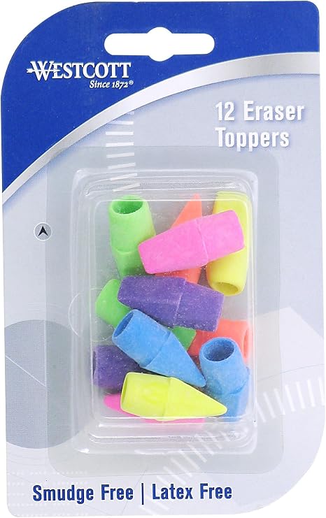 Westcott 14891 Pencil Eraser Toppers, Assorted, 12 Pack