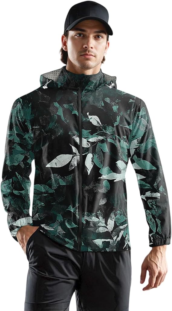 Mens Camouflage Jackets Waterproof with Hood Lightweight Windbreaker Jacket Packable Long Sleeve Travel Raincoats