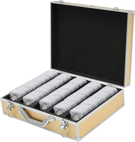 Coin Storage Box 100 Graded Coin Slab Display Case Holders Shipping Boxes Universal Aluminum Coins Collectors Collection Supplies Trading Card Organizer for PCGS, NGC- Black, 16.5*12.5*4.5 in (Gold)