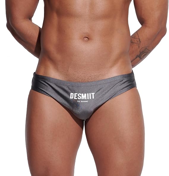 Mens Tight-Fit Quick-Dry Shiny Fabric Swim Briefs