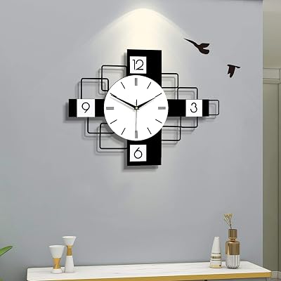 3D Large Wall Clock Art for Living Room Kitchen Farmhouse Bedroom,Decorative Non Ticking Silent Wooden Modern Black White Wall Clocks Battery Operated Big Wall Art for Home Display