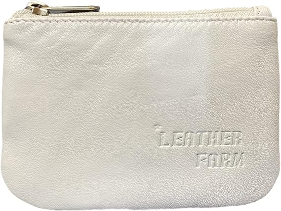 LEATHER FARM's lambskin leather coin pouch/coin purse for both mens and womens. (WHITE)