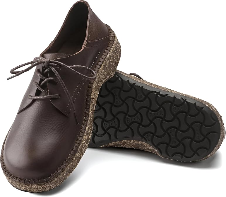 Birkenstock Gary Leather Lace-Up Shoes with Anatomically Shaped Footbed and Durable Thermo Rubber Sole - Vintage Wood Roast - 1021738