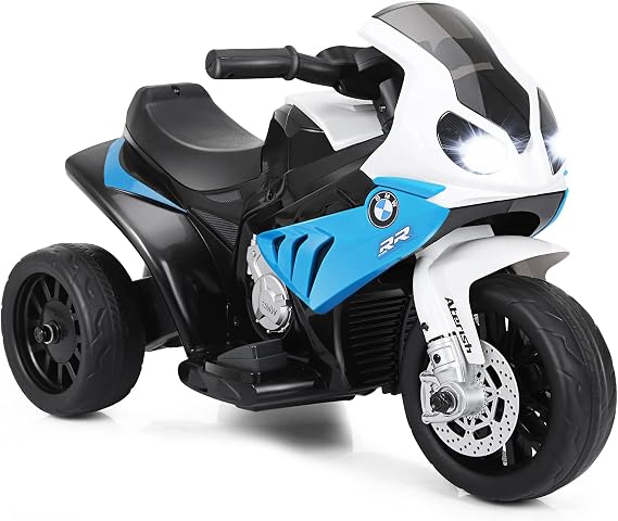 COSTWAY 6 V BMW Electric Motorcycle with Music and Headlight Tricycle Children's Motorcycle up to 3 km/h Electric Motorcycle with 2 Stabilisers Suitable for Children from 18-36 Months (Blue)