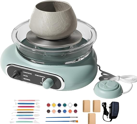 Mini Pottery Wheel Machine Kit, Electric Turntable Potter's Wheel with Foot Pedal, Pottery Forming Machine with Clay Tool Set, for Kids Beginner DIY Ceramic Work Art Craft Gifts A