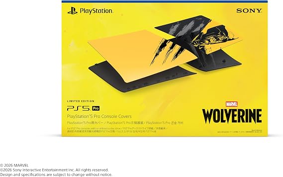 純正品PlayStation 5 Pro用カバー "Marvel’s Wolverine" バトルイエロー リミテッドエディション（CFI-ZCS3GZJ） "PlayStation" ロゴステッカー付