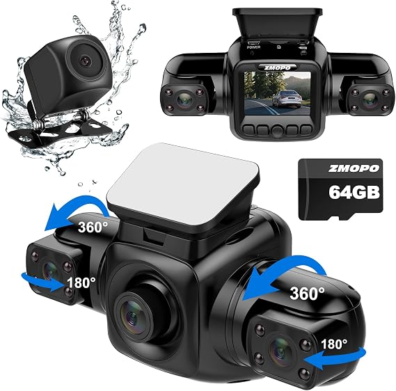 4 Channel Dash Cam Front and Rear Inside Left Right FHD 1080P Dash Camera for Cars, 360 View Parking Monitoring Mode, Built-in WiFi, Free 64GB Card