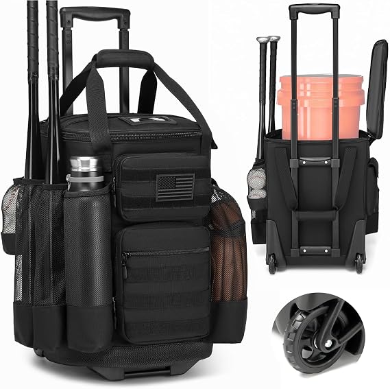 Baseball Bucket Bag with Wheels, Softball Coaches Bags Fit 6 Gallon Buket