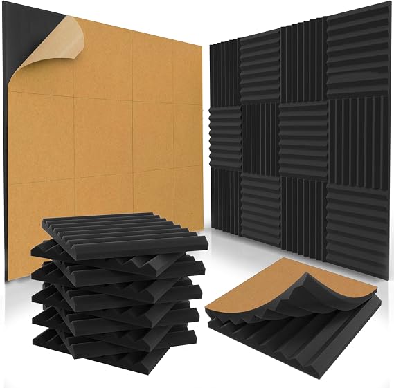 12 Pack Self-Adhesive Acoustic Panels 1 X 12 X 12 Inches - Acoustic Foam - Studio Foam Wedges - High Density Panels - Soundproof Wedges - Charcoal