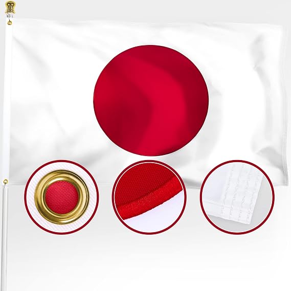 XIFAN Premium Japan Flag 3x5 ft Outdoor, Large Double Sided Heavy Duty 210D Nylon Embroidered Sun Japanese National & Country Flag, Longest Lasting Decoration with 4-Stitch Hemming, Brass Grommets