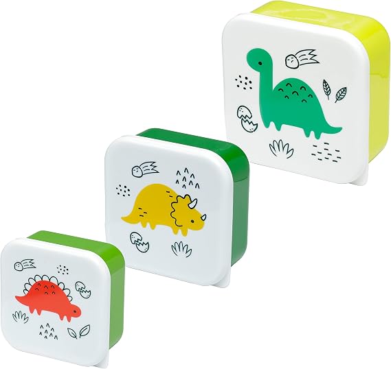 Puckator Dinosauria Jr Set of 3 Lunch Box Snack Storage S/M/L - Lunch Box with Multiple Compartments - Small Food Containers - for Adults and Children - Girls Boys Lunch Box - Food Prep with