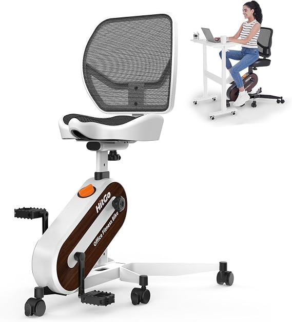 HitGo Office Exercise Bike Desk Chair,330 lbs Heavy Duty Under Desk Bike with 9-Level Height Adjustable Seat 24.4"-33.8",8-Level Resistance & Rolling Wheels,Quiet Fitness Chair for Home Office