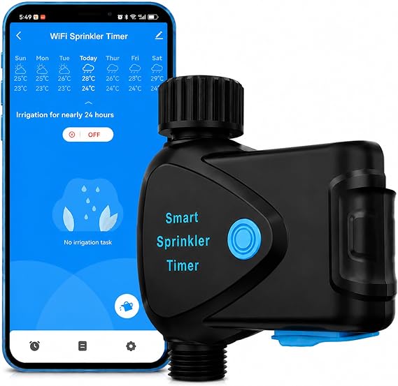 WiFi Sprinkler Timer: Smart Water Timer for Garden Hose, Automatic Irrigation Controller, App Remote Control, Weather-Based Smart Watering, Compatible with Alexa, Google Home