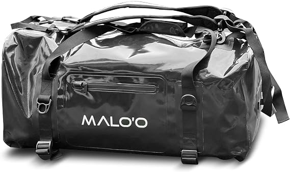 Maloo Airtight Waterproof Adventure Duffle, Heavy Duty Submersible Dry Bag Duffel with Watertight Zipper and DryCore Technology, Waterproof Gear Bag, Black