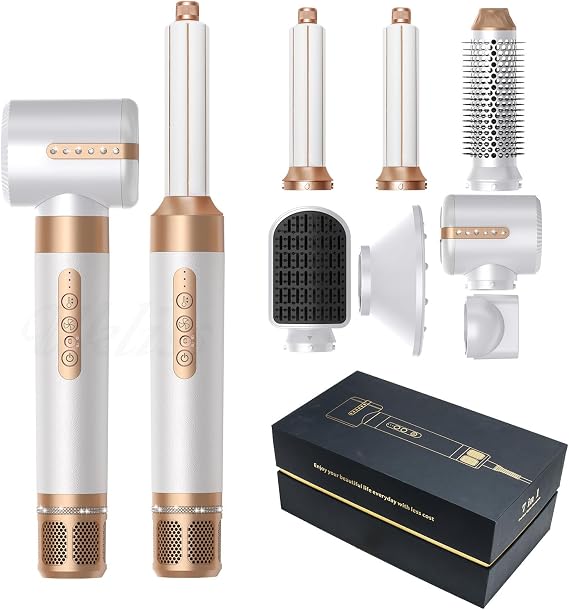 TANSHINE Hair Styling Set - 7-in-1 Multifunctional Hot Air Brush Styler with Straightening and Curling Wands, Ionic Blow Dryer with 120,000 RPM Motor, and Automatic Curling Tools